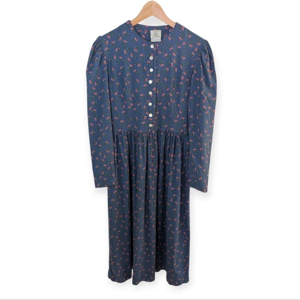 Vintage Laura Ashley Floral Long Sleeve Maxi Dress Blue 12